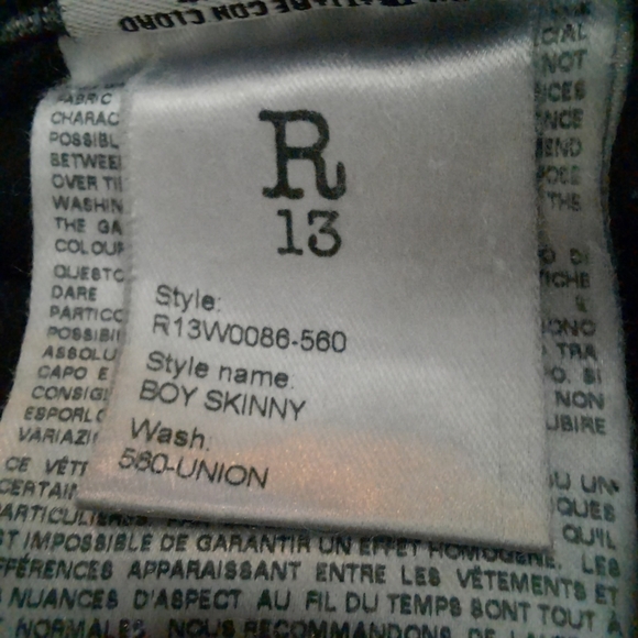 R13 Italy Boy Skinny Union Gray Jeans Ankle Crop Stretch Distressed Luxury 32 - Picture 15 of 16